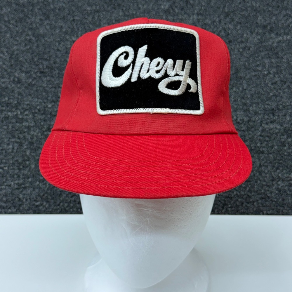 Vintage Chevy Trucker Hat Red Snapback Made in USA The Winner Patch Cap 80s